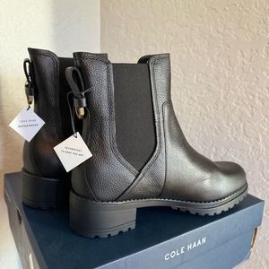 Cole Haan Camea Waterproof Leather Combat Boot,  Block Heel Black, Size 9.5 NWT